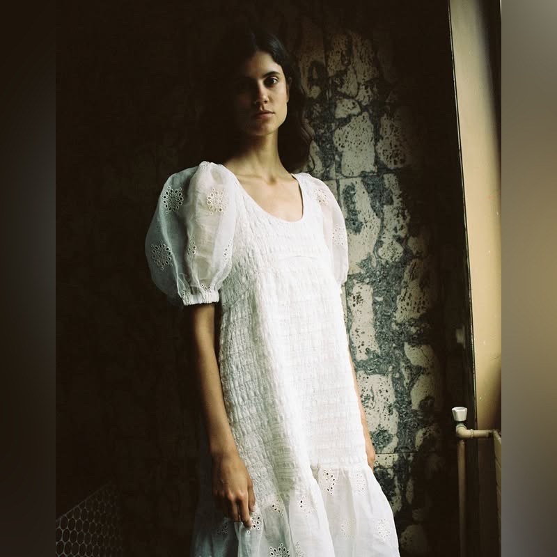 Nwt Sea Blaine Eyelet Puff Sleeve Smocked Dress